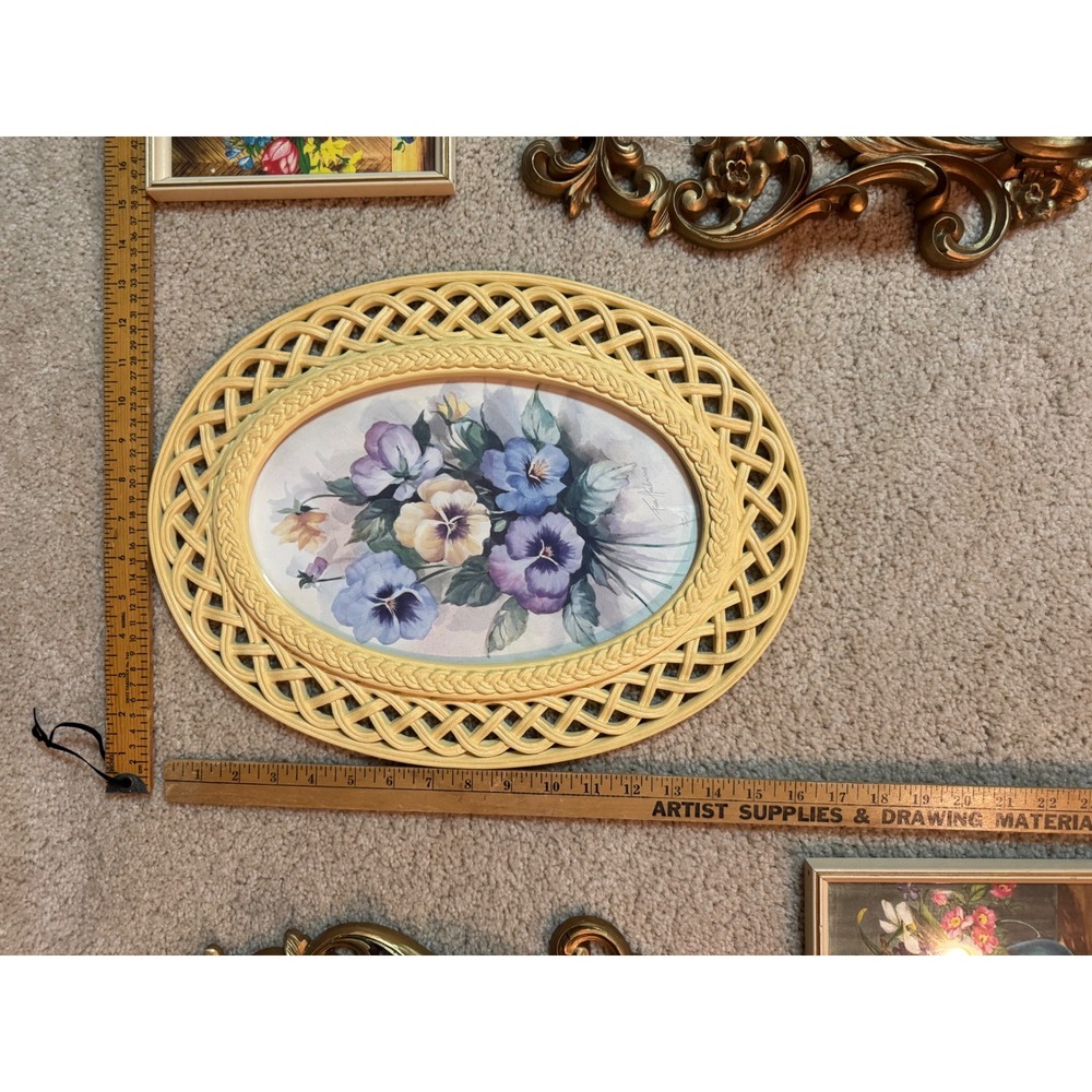 Vintage Homco Lattice Oval Floral Wall Frame 1950s-70s Cottage Decor - Picture 5 of 7